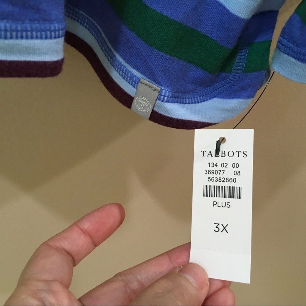 T Talbots Top Tee Woman Plus 3X Striped Blue Long Sleeve Stretch  Active New - Picture 6 of 6